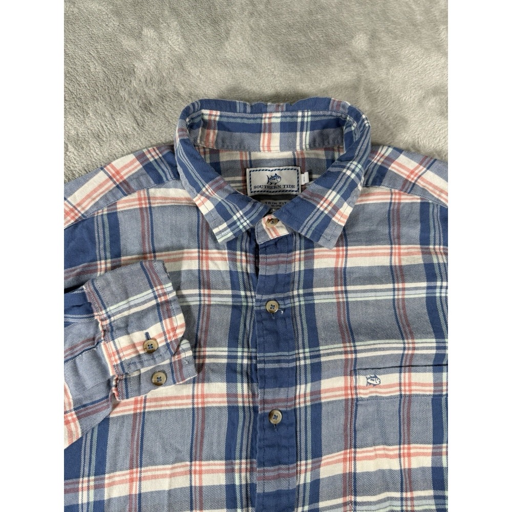 Southern‎ Tide Shirt Mens Large Plaid Flannel Trim Fit Long Sleeve Button Up